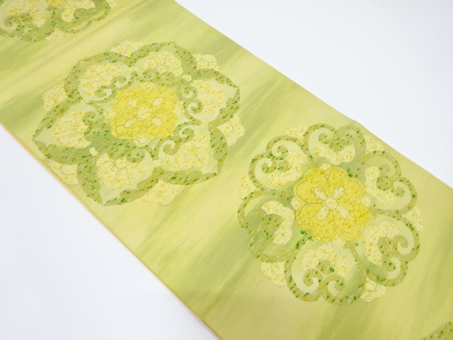 JAPANESE KIMONO / VINTAGE FUKURO OBI / SILK / WOVEN FLOWER CREST